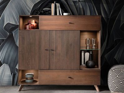 Highboard 157x145cm "Lugano" Kernbuche massiv Tabak geölt