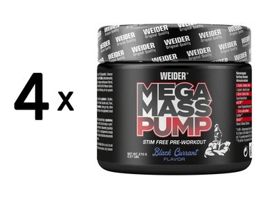 4 x Weider Mega Mass Pump (270g) Black Currant
