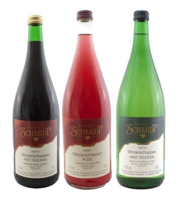 Geschenk 3x Winzerschoppen Wein Rosé Rot Weiss trocken Deutscher Qualitätswein