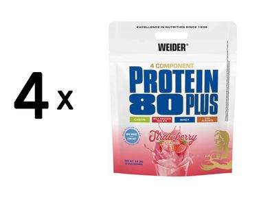 4 x Weider Protein 80 Plus (2000g) Strawberry
