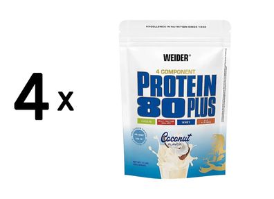 4 x Weider Protein 80 Plus (500g) Coconut