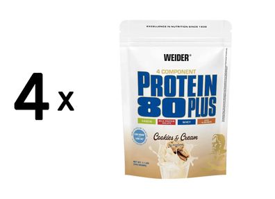 4 x Weider Protein 80 Plus (500g) Cookies and Cream