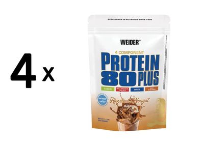 4 x Weider Protein 80 Plus (500g) Hazelnut-Nougat
