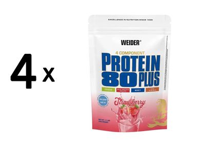 4 x Weider Protein 80 Plus (500g) Strawberry