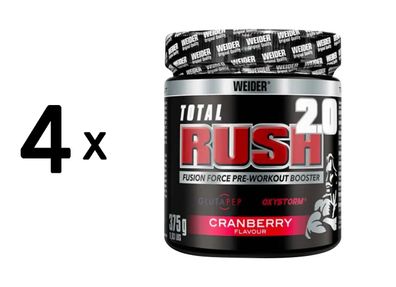 4 x Weider Total Rush 2.0 (15 Serv) Cranberry