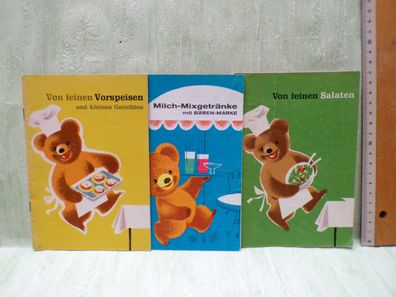 3x Bären-Marke feinen Salaten Vorspeisen Milch-Mixgetränke Werbehefte Bärenmarke
