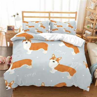Cartoon Welpen Corgi Bettwasche Set Kissenbezuge80x80 Anpassbar Bettbezug135x200