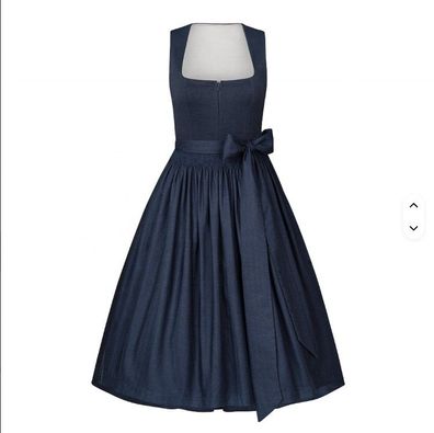 Elegantes Vintage Dirndl Dunkelblau Midi - Leinenschürze - Minimalistisch