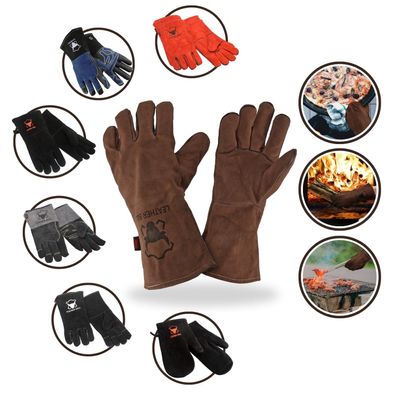 Grillhandschuhe mit Stulpe Ofenhandschuhe Hitzebeständig - Echtleder Premium Qualität