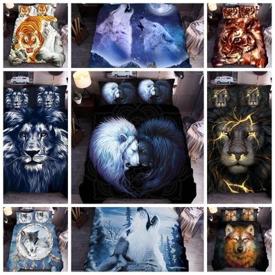2/3tlg Wolf Lowe Leopard 3D Bettwasche Tier Bettbezug 135x200|200x200|220x240 DE