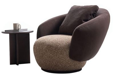 Braun-Beiger Relaxsessel Designer Holzgestell Edler Polstersessel