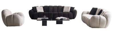 Schwarz-Weiße Sofagarnitur Polstersessel Designer Couchtisch 4tlg