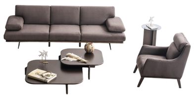 Elegante Graue Sitzgarnitur Edler 4-Sitzer Couchtisch Beistelltisch