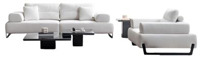 Exklusive Weiße Sofagarnitur Designer 4-Sitzer Moderner Sessel Tisch