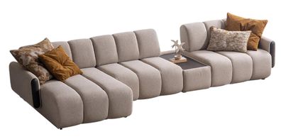 Designer Beige L-Form Couch Polster Ecksofa Wohnzimmer Couchen