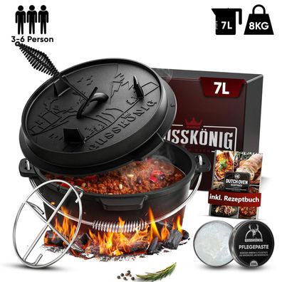 Gusskönig Dutch Oven Klassisch Topf ohne Füßen 7Liter Set