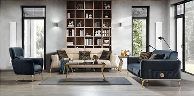 Luxuriöse Wohnzimmer Polstergarnitur Designer Stoffsofas Sessel