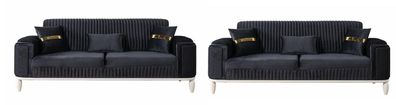 Schwarze Sofagarnitur Designer Polster 3-Sitzer Exklusive Couch