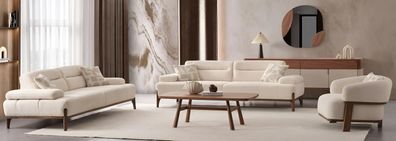 Braun-Beige Wohnzimmer Polstergarnitur Designer Couchtisch Sideboard