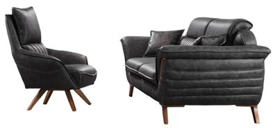 Luxuriöse Wohnzimmer Ledergarnitur Ledersessel Edler 3-Sitzer 2tlg