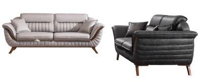 Exklusive Sofagarnitur Schwarze Ledercouch Designer Weißer 3-Sitzer