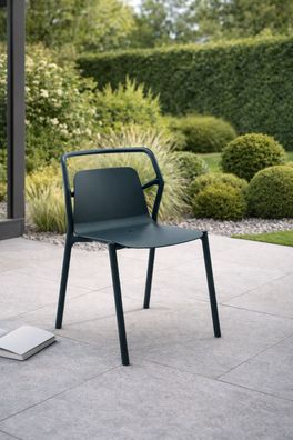 Exklusiver Gartenstuhl Designer Dunklegrüner Metall Gartenhocker
