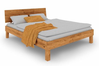 Bett Zigo 1 aus Wildeiche massiv 100x200 mit Holzkopfteil und Holzbeinen