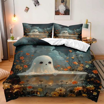 Halloween Bettwasche Set 01 Cartoon Geist Bettdeckenbezug Kissenbezuge80x80