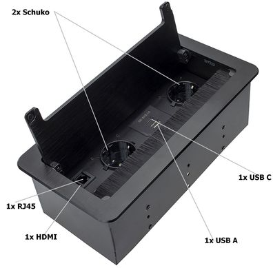 Einbausteckdose USB A & C Büro Tischsteckdose versenkbar RJ45 HDMI Konferenzraum