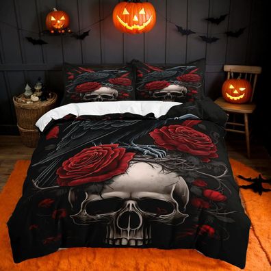 Halloween Bettwasche Set 09 Schadel Skelett Bettdeckenbezug Kissenbezuge80x80