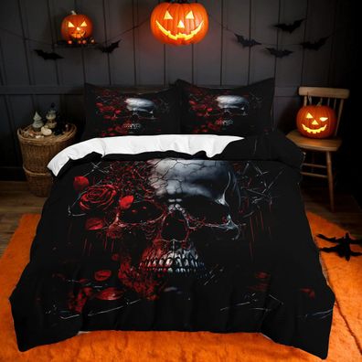 Halloween Bettwasche Set 14 Schadel Skelett Bettdeckenbezug Kissenbezuge80x80