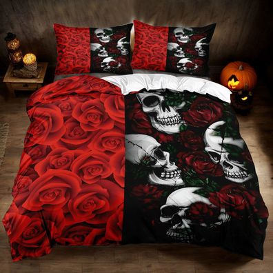 Halloween Bettwasche Set 07 Schadel Skelett Bettdeckenbezug Kissenbezuge80x80