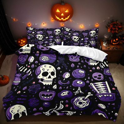 Halloween Bettwasche Set 15 Schadel Skelett Bettdeckenbezug Kissenbezuge80x80
