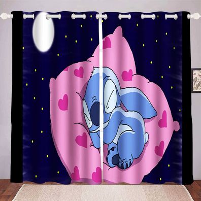 Mabgefertigte Vorhange 01 Blau Stitch Kinder Schlafzimmer Verdunklung UV-Schutz