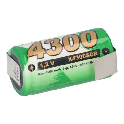XCell Sub-C Akku 1,2V 4300mAh Ni-MH Hochstrom mit Z-Lötfahne