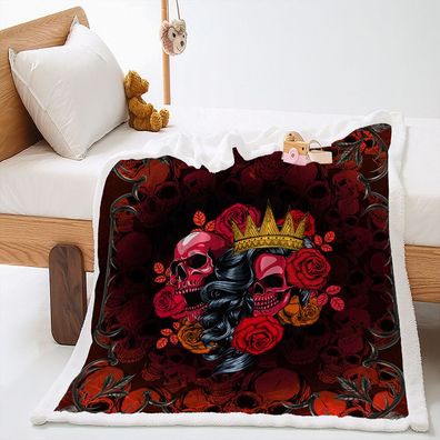 Totenkopf Blume Weich Kuschelig Xmasdecke Sessldecke Sofadecke Tagesdecke Xmas