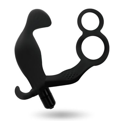 Addicted TOYS ANAL PLUG WITH DOUBLE PENIS RING AND Testicles BLACK