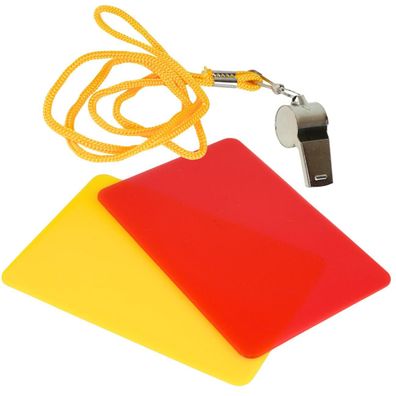 Schiedsrichter Set rote + gelbe Karte + Trillerpfeife Schiri Set für Fußball