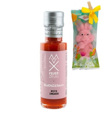 Bio-Chilisauce „Reis-Ingwer“ Sweet Chili Schärfegrad 4 von 12 incl Osterhase