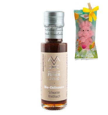 Geschenk Bio-Chilisauce „Schwarzer Knoblauch“ Schärfegrad 6 von 12 incl Osterhase