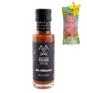Geschenk Bio-Chilisauce „Bhut Jolokia“ Schärfegrad 10 von 12 incl Osterhase