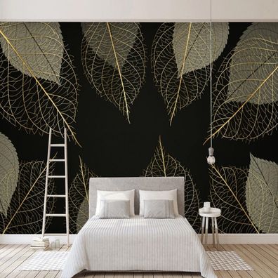 Fototapete Goldene Blätter Wanddeko Wohnzimmer Schlafzimmer Modern 10507