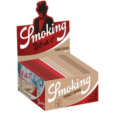 Box Smoking Thinnest Brown King Size Unbleached Papers 50 Hefte à 33 Blatt