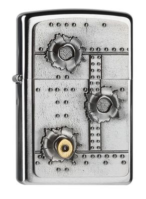 Zippo Feuerzeug Bullet Holes chrom 3D Emblem