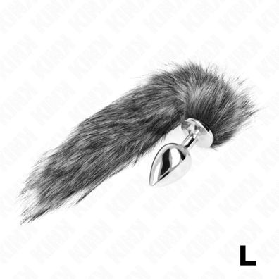 Kink - Anal Plug Größ L 10 X 4 Cm Mit Synthetischem Schwanz 40 Cm Grau