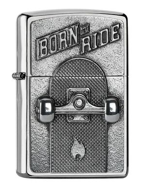 Zippo Feuerzeug Born to Ride Skateboard chrom