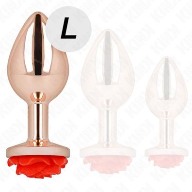 Kink - Rosa Gold Anal Plug mit roter Rose L