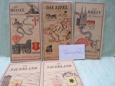 Shell D.R.G.M. Landkarten Mosel Eifel Rhein Sauerland Prof Werner Peiner