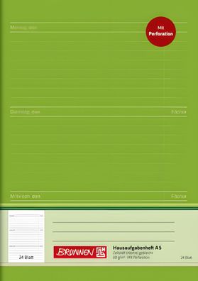 Brunnen Hausaufgabenheft A5 24 Blatt Perforation 1046913