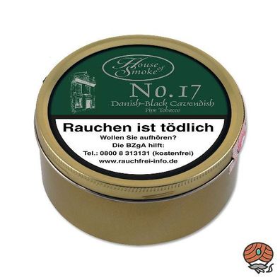 House of Smoke No. 17, Danish-Black Cavendish Pfeifentabak Dose à 100g